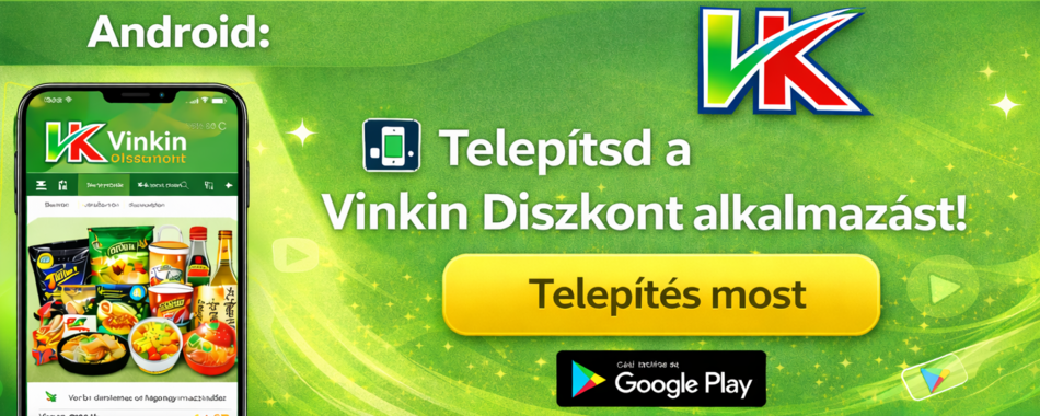 Vinkin Diszkont mobil alkalmazás letöltése – ázsiai élelmiszerek és akciók webshopban
