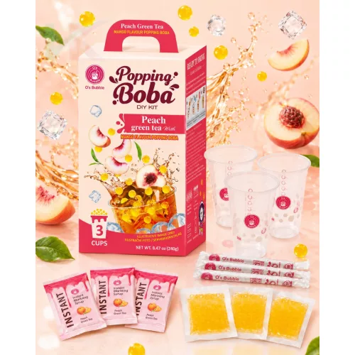 Bubble Őszibarackos zöld tea mangó ízű popping bobával DIY Kit 240 g – 3 adag