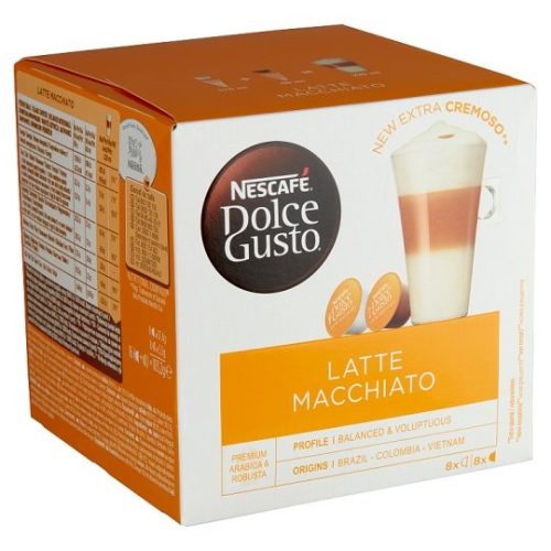 Nescafé Dolce Gusto Latte Macchiato őrölt pörkölt kávé és teljes tejpor cukorral 2 x 8 db 194,4 g